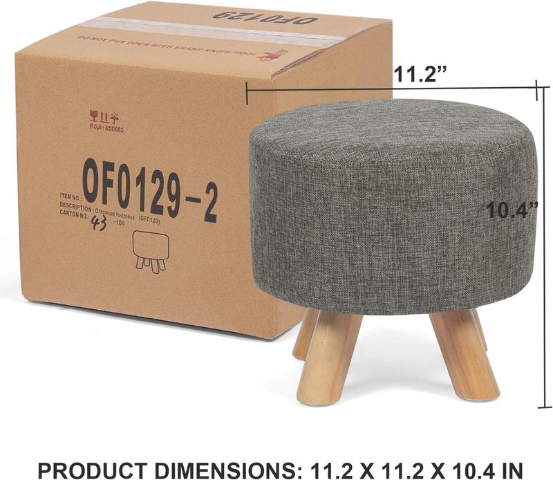 Asense Small Round Ottoman Foot Rest Stool Linen Padded Seat Footstool Ottoman with Anti-Slip Wooden Legs (Gray,Linen) - Image 5