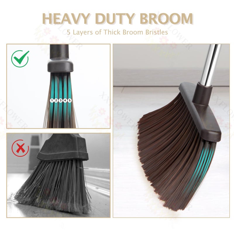 XXFLOWER Broom and Dustpan Set with Long Handle, Heavy Dust Broom and Dustpan Combo for Homeï¼ŒKitchen, Office, Pet Hair(Beige) - Image 3