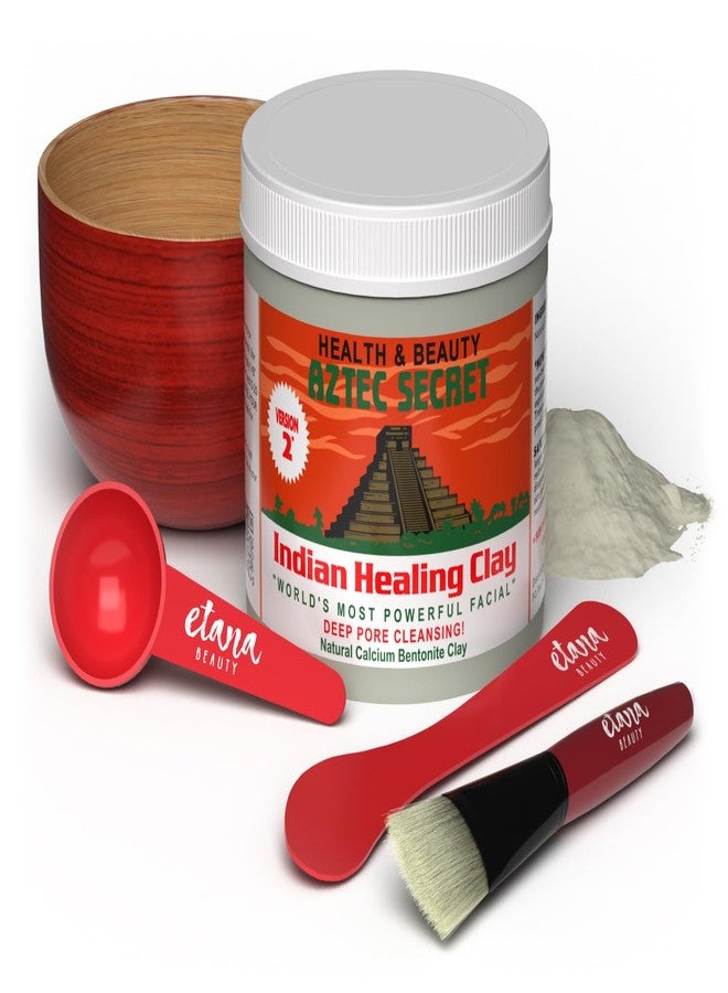Aztec Secret Essential Indian Clay Mask Kit by Etana - 100% Natural Calcium Bentonite for Deep Pore Cleansing - Facial, Hair & Body Detox Set With Accessories - Image 1