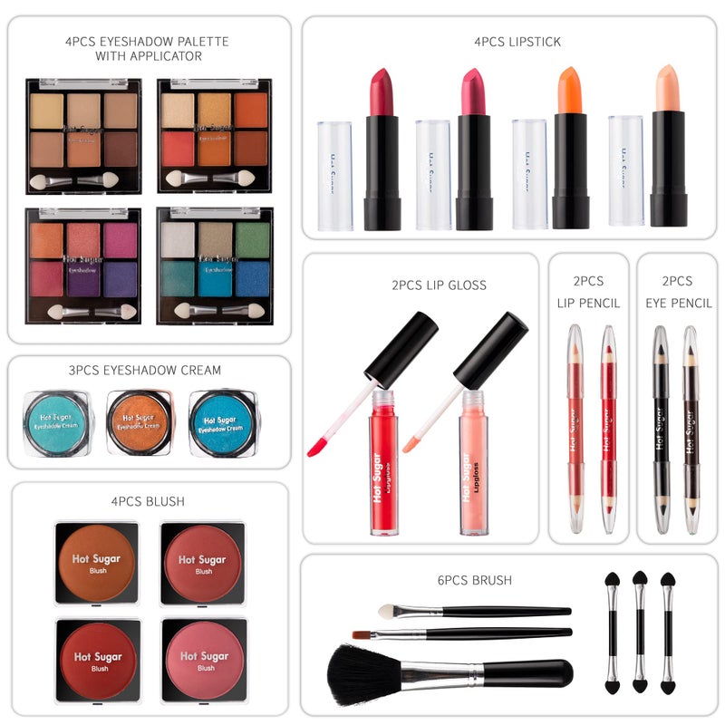 Hot Sugar All In One Makeup Set for Teen Girls - Full Makeup Kit for Beginners With Eye Shadow Palette, Blush, Lip Gloss, Brush, Mirror (Pink Heart) - Image 4