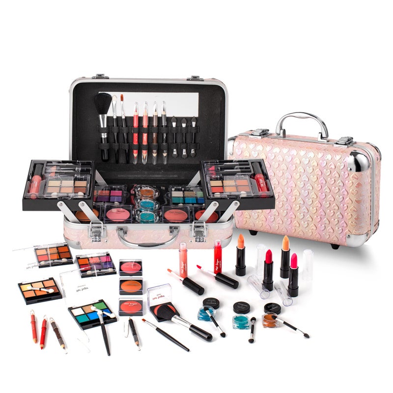 Hot Sugar All In One Makeup Set for Teen Girls - Full Makeup Kit for Beginners With Eye Shadow Palette, Blush, Lip Gloss, Brush, Mirror (Pink Heart) - Image 1