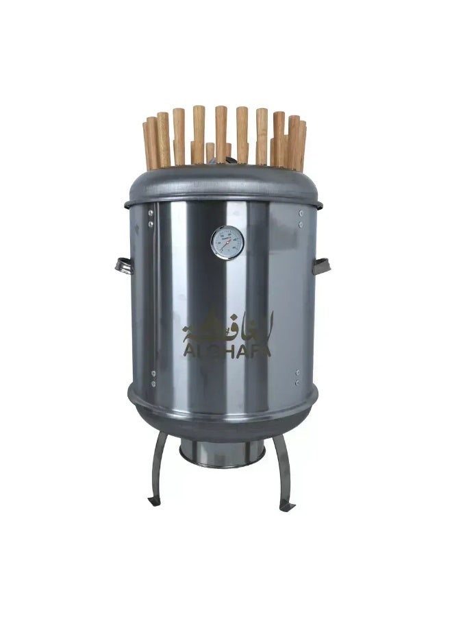 ALGHAFA Stainless Steel Skewer Tandoor Oven with Thermometer – Vertical BBQ Grill with Multi Skewers for Outdoor Cooking - Image 1