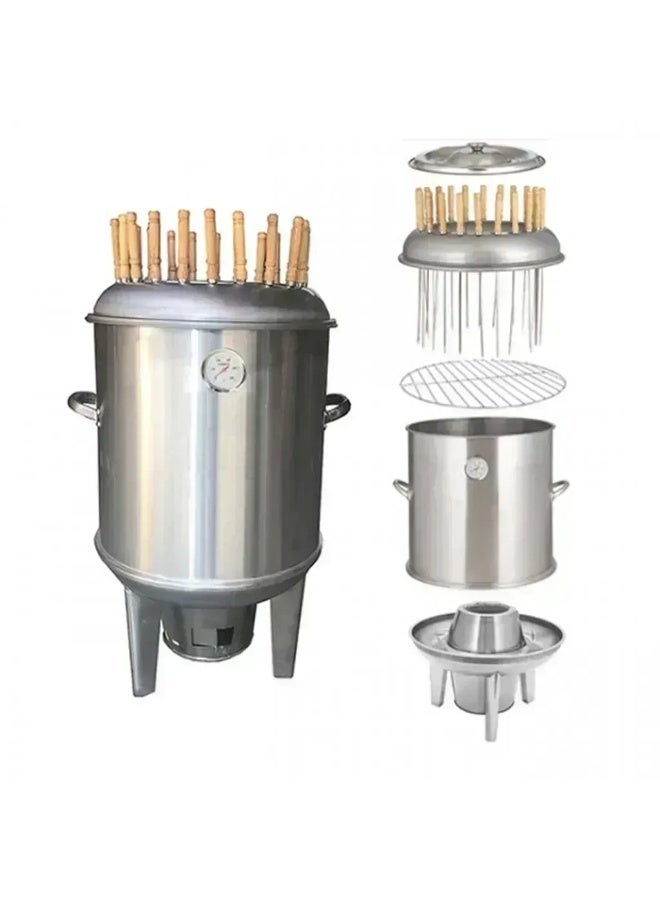 ALGHAFA Stainless Steel Skewer Tandoor Oven with Thermometer – Vertical BBQ Grill with Multi Skewers for Outdoor Cooking - Image 2