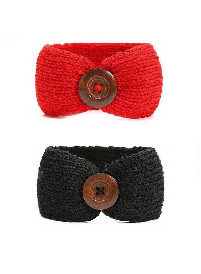 El Regalo 2 Pcs Set Woolen Knitting Button Headbands;Turban Head Wrap;Unisex Knitted Hair Band Toddlers & Young Kids (Up To 5 Years) For Girls & Boys (Rose Pink & Pink) - Image 1