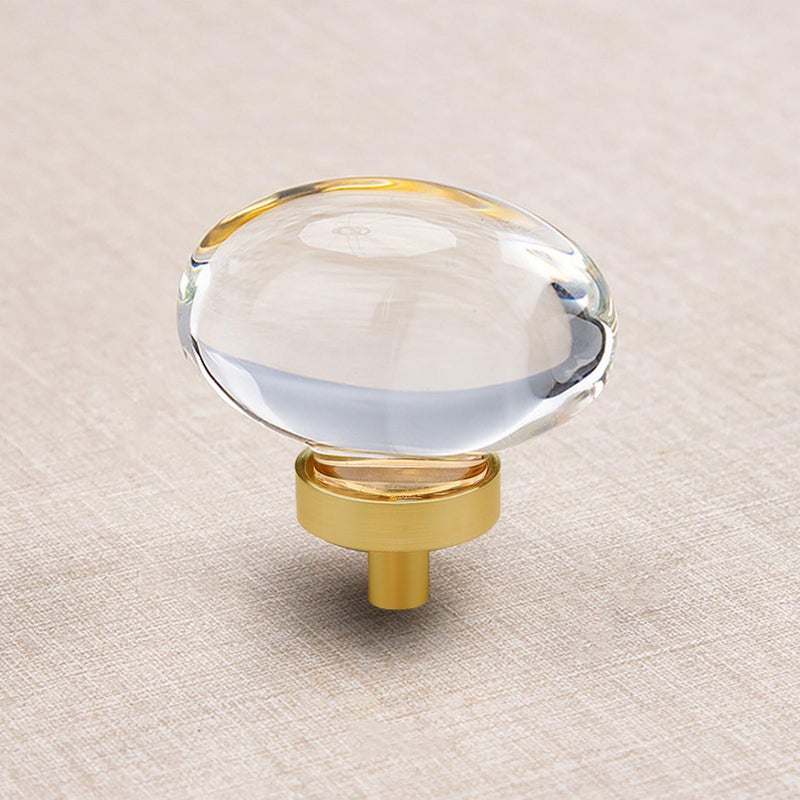 CLCTK 8 Pack Glass Cabinet Knobs and Pulls Oval Crystal Knobs for Dresser Drawers Satin BrassGold Kitchen Cabinet Pulls Egg Shape