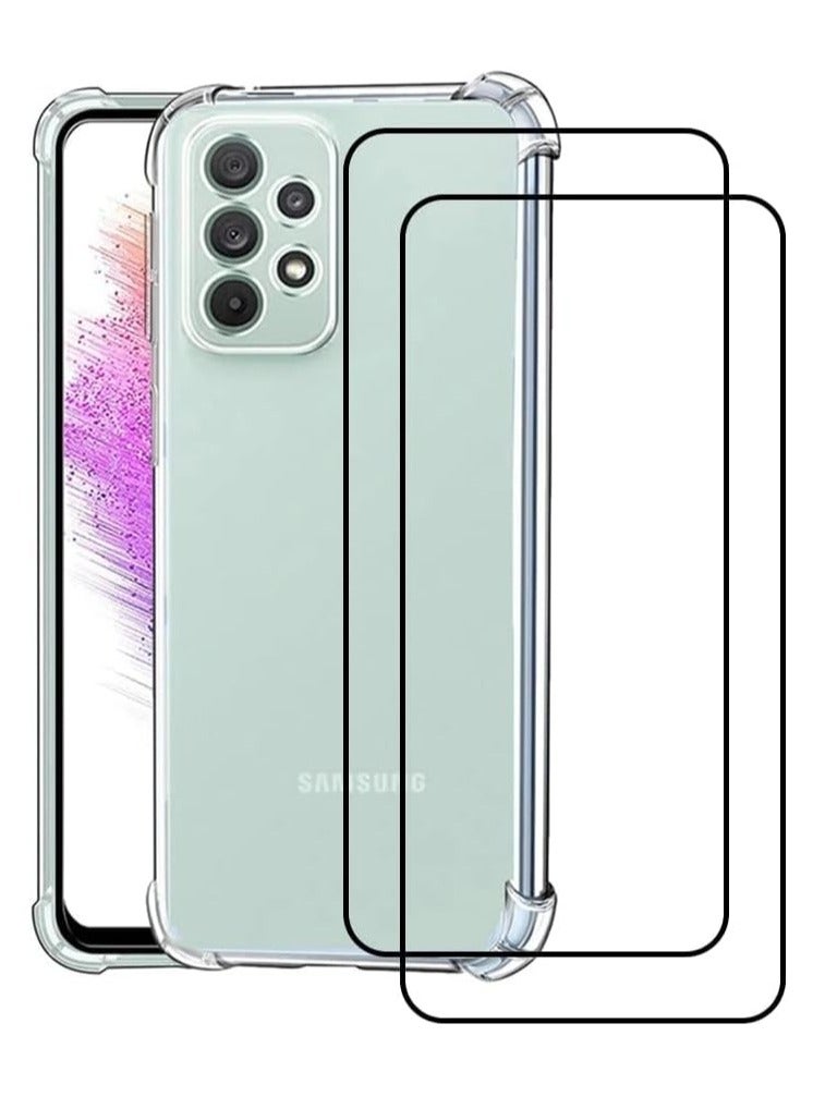 MUNTAQI Case Compatible with Galaxy A73 5G - Transparent Protective Cover with Dual Tempered Glass Screen Protectors (2Pcs), Anti-Scratch - Image 1