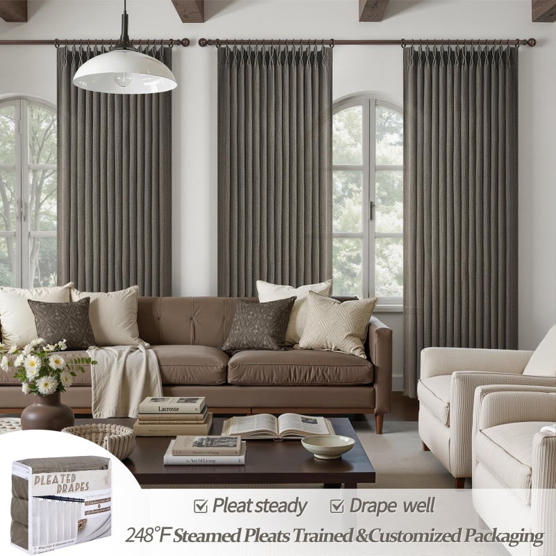 PleatedDrapes Pleated Chocolate Tart Natural Linen Curtains 96 Inches Long for Sliding Glass Doors, Memory Trained Semi Sheer Drapes Light Filtering Privacy 8FT Length Rustic Windows Curtain 2 Panels Set Back Tab - Image 5
