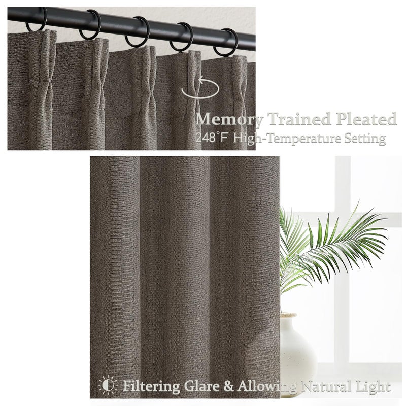 PleatedDrapes Pleated Chocolate Tart Natural Linen Curtains 96 Inches Long for Sliding Glass Doors, Memory Trained Semi Sheer Drapes Light Filtering Privacy 8FT Length Rustic Windows Curtain 2 Panels Set Back Tab - Image 4