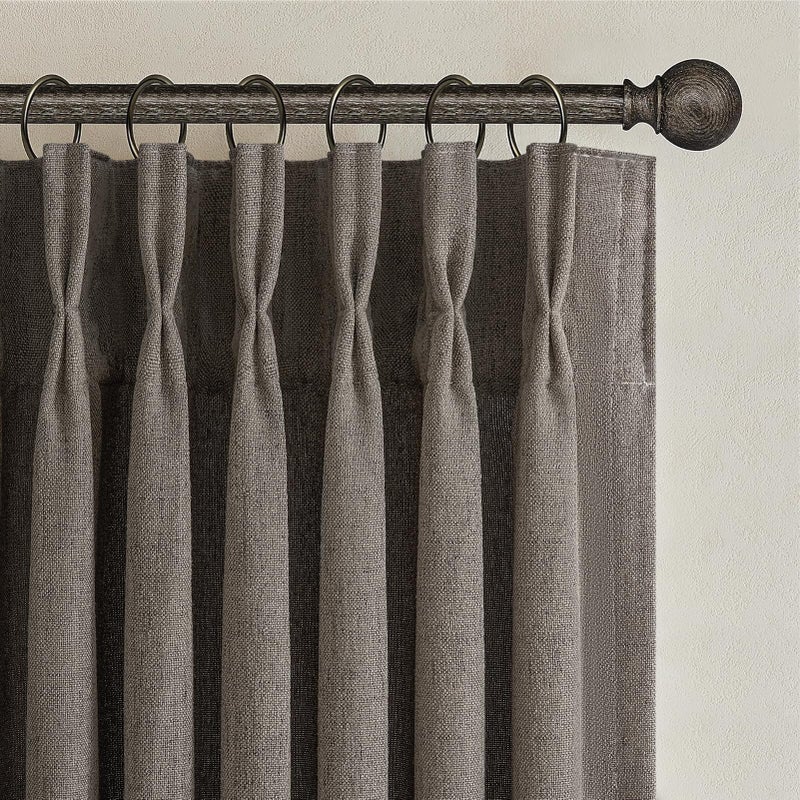 PleatedDrapes Pleated Chocolate Tart Natural Linen Curtains 96 Inches Long for Sliding Glass Doors, Memory Trained Semi Sheer Drapes Light Filtering Privacy 8FT Length Rustic Windows Curtain 2 Panels Set Back Tab - Image 2