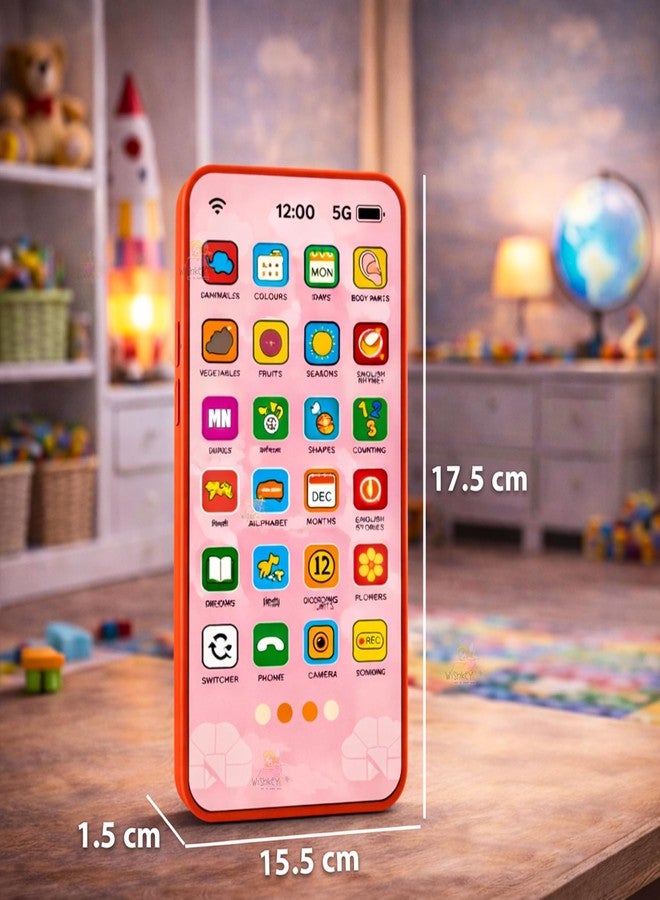 ويش كي هاتف Wishkey التعليمي للأطفال بتصميم يونيكورن، 28 وظيفة، قابل لإعادة الشحن، لعبة تعليمية متنقلة مع 22 ميزة، يدعم اللغتين الإنجليزية والهندية، مناسب للأطفال الصغار من عمر سنتين فما فوق. - Image 3