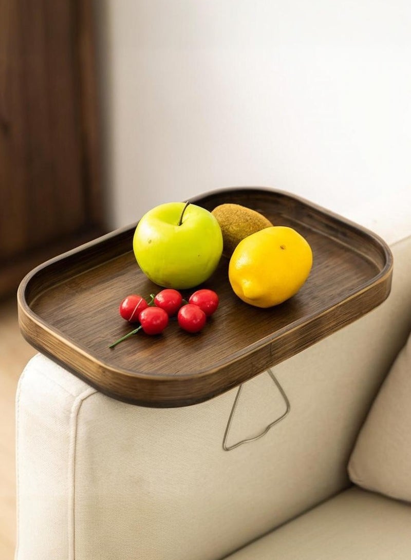 XiuWoo Couch Arm Table, Bamboo Sofa Armrest Tray Table Clip, Double Hinge Couch Arm Tray Clip on Side Table for Home, Arm Rest Table for Small Spaces for Eating and Drink - Image 1