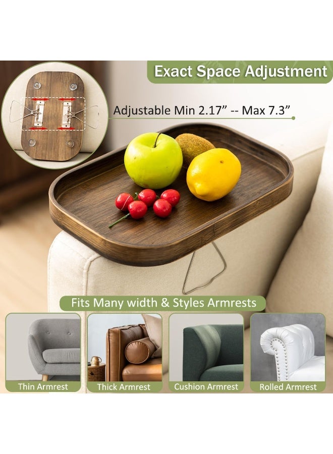XiuWoo Couch Arm Table, Bamboo Sofa Armrest Tray Table Clip, Double Hinge Couch Arm Tray Clip on Side Table for Home, Arm Rest Table for Small Spaces for Eating and Drink - Image 5