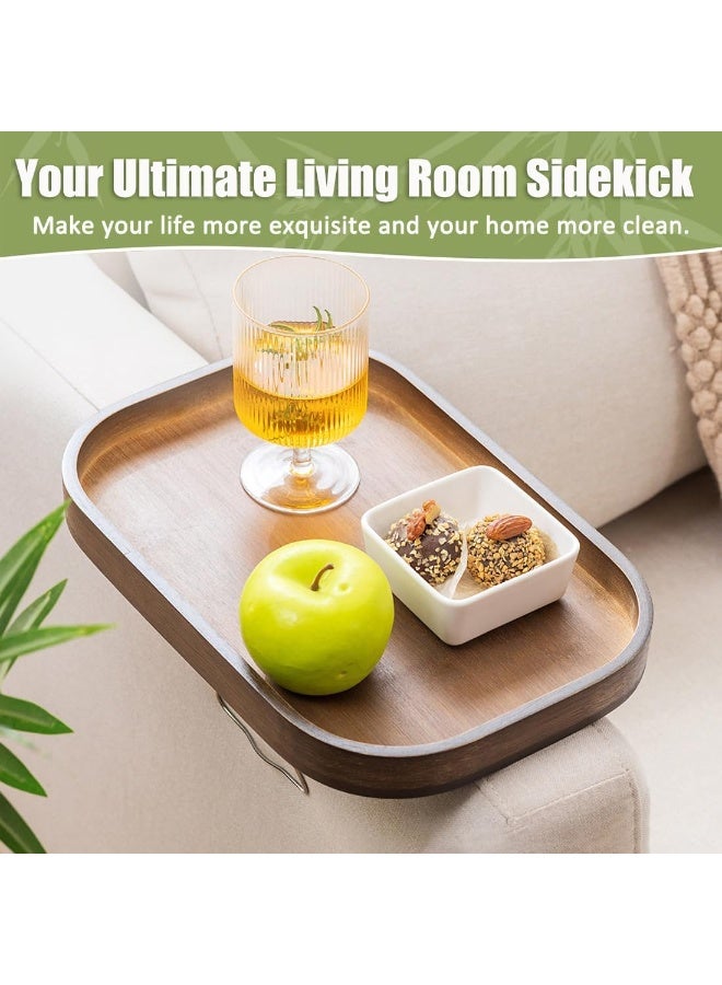 XiuWoo Couch Arm Table, Bamboo Sofa Armrest Tray Table Clip, Double Hinge Couch Arm Tray Clip on Side Table for Home, Arm Rest Table for Small Spaces for Eating and Drink - Image 3