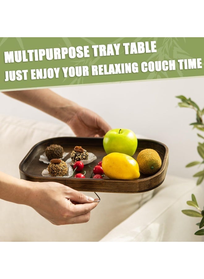 XiuWoo Couch Arm Table, Bamboo Sofa Armrest Tray Table Clip, Double Hinge Couch Arm Tray Clip on Side Table for Home, Arm Rest Table for Small Spaces for Eating and Drink - Image 4