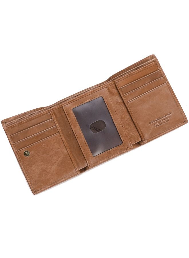 JINBAOLAI Men's Tri-Fold Leather Wallet Brown - Image 2