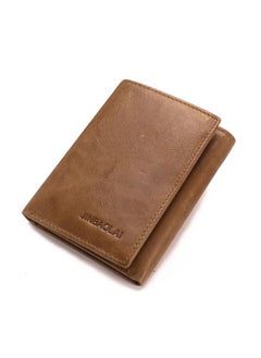 JINBAOLAI Men's Tri-Fold Leather Wallet Brown  - Image 1