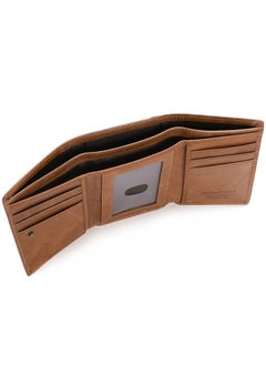 JINBAOLAI Men's Tri-Fold Leather Wallet Brown  - Image 3