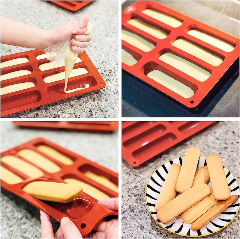Skytail 8 Slot Silicone Hot Dog Bun Pan Long Strips Mold Cake Pan Finger Biscuit Chocolate Cakes Cheesecake Muffin Baking Tray Brownie Bread Homemade Energy Protein Bar Lotion Bar Bath Bombs Soap Mold - Image 3