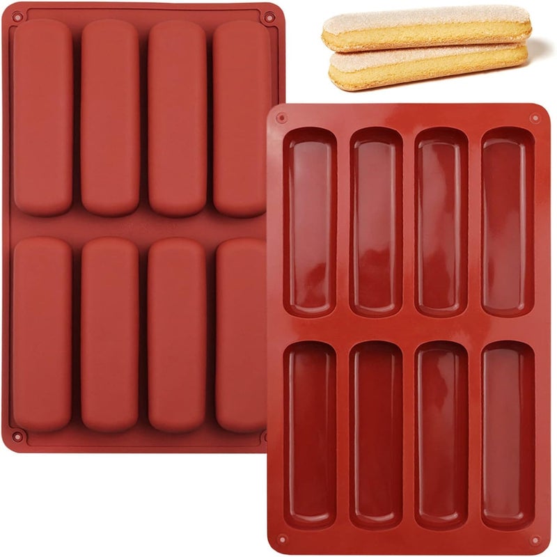 Skytail 8 Slot Silicone Hot Dog Bun Pan Long Strips Mold Cake Pan Finger Biscuit Chocolate Cakes Cheesecake Muffin Baking Tray Brownie Bread Homemade Energy Protein Bar Lotion Bar Bath Bombs Soap Mold - Image 1