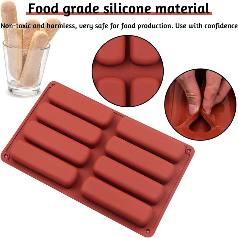 Skytail 8 Slot Silicone Hot Dog Bun Pan Long Strips Mold Cake Pan Finger Biscuit Chocolate Cakes Cheesecake Muffin Baking Tray Brownie Bread Homemade Energy Protein Bar Lotion Bar Bath Bombs Soap Mold - Image 5