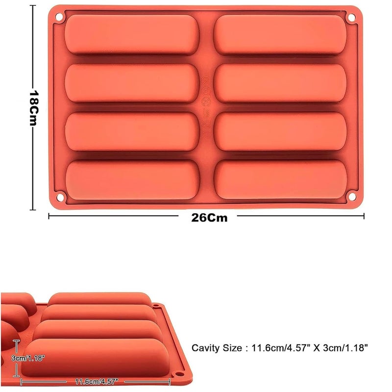 Skytail 8 Slot Silicone Hot Dog Bun Pan Long Strips Mold Cake Pan Finger Biscuit Chocolate Cakes Cheesecake Muffin Baking Tray Brownie Bread Homemade Energy Protein Bar Lotion Bar Bath Bombs Soap Mold - Image 2