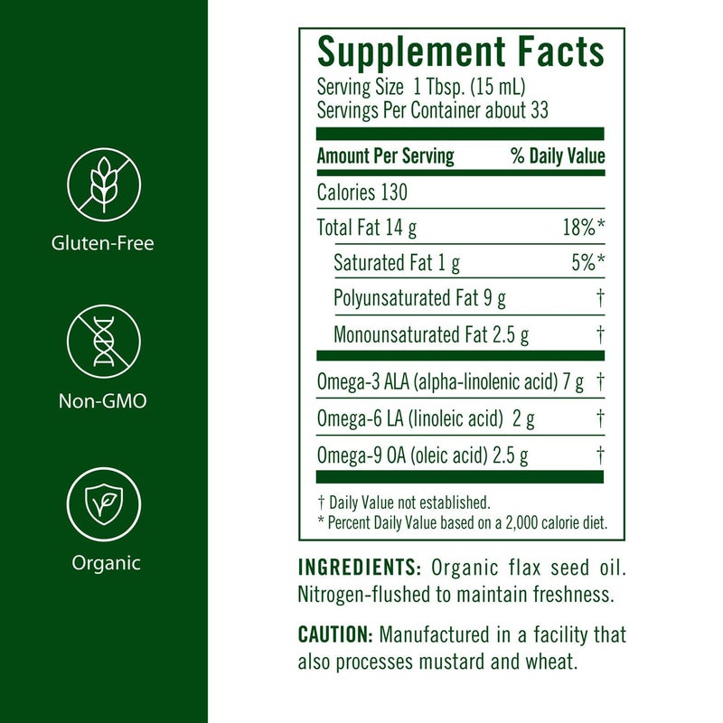 Flora Certified Organic Flax Seed Oil - Cold Pressed & Unrefined - Non-GMO, Gluten-Free, Kosher Omega Flax Oil Blend - Essential Fatty Acids for Wellness - Amber Glass Bottle - 17 oz - Image 2
