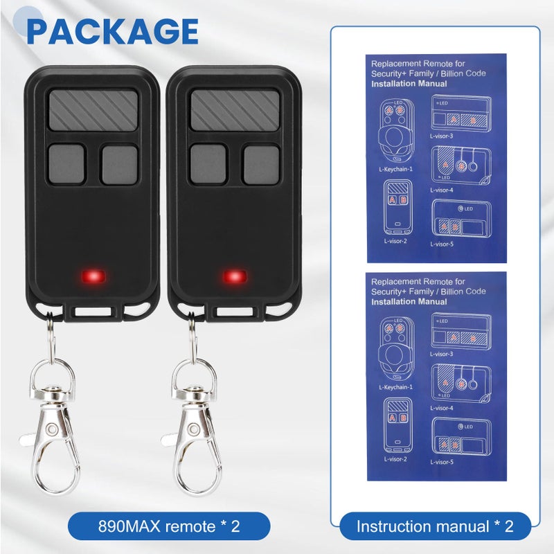 Pevxou 2 for Liftmaster Chamberlain Craftsman Garage Door Opener Remote 890Max 893MAX 893LM 371LM 373LM G953EV-P2, Key Chain Garage Door Opener Remote for Purple Red Yellow Orange Green Learn Buttons - Image 3