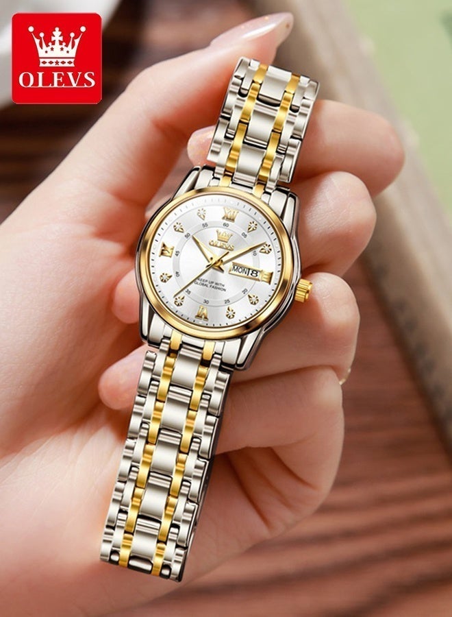 OLEVS Elegant 5513 Fashion Women's Watch Stainless Steel Waterproof Double Calendar Trendy Quartz Watch for ladies Original Watch - Image 1