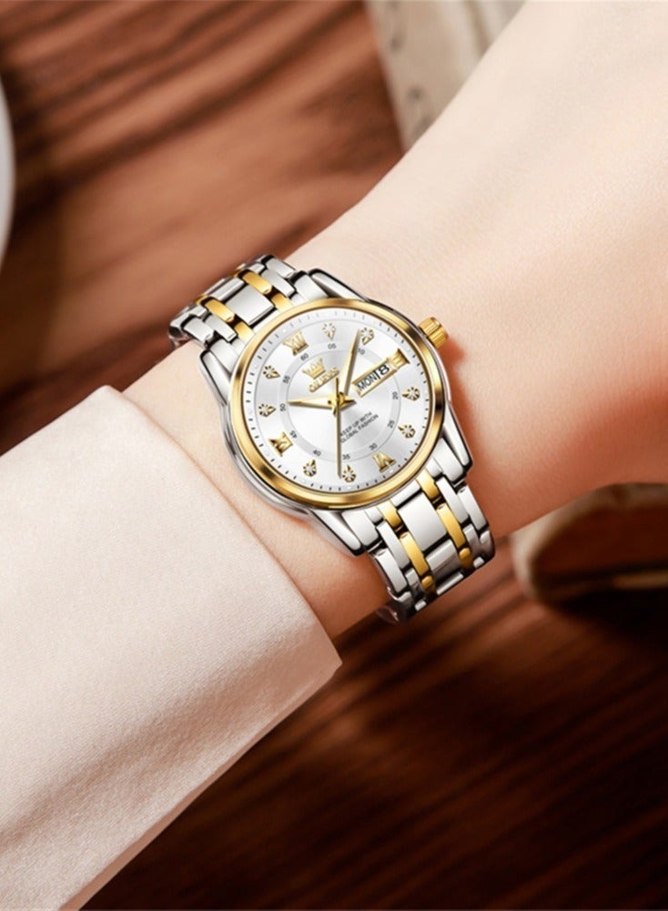 OLEVS Elegant 5513 Fashion Women's Watch Stainless Steel Waterproof Double Calendar Trendy Quartz Watch for ladies Original Watch - Image 3