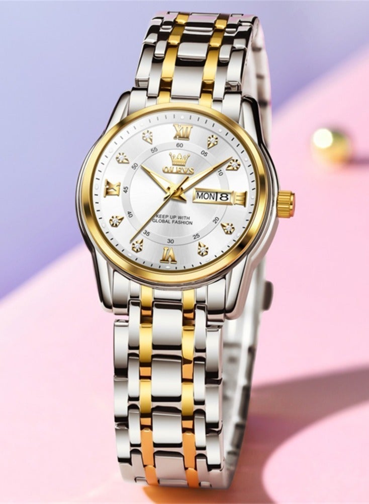 OLEVS Elegant 5513 Fashion Women's Watch Stainless Steel Waterproof Double Calendar Trendy Quartz Watch for ladies Original Watch - Image 2