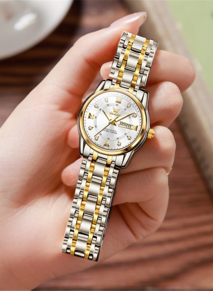 OLEVS Elegant 5513 Fashion Women's Watch Stainless Steel Waterproof Double Calendar Trendy Quartz Watch for ladies Original Watch - Image 4