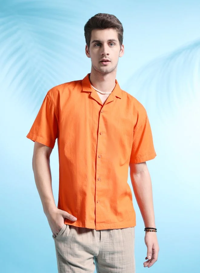 شركة المرآب الهندية Men Relaxed Fit Solid Half Sleeves Cuban Collar Resort Wear Shirt