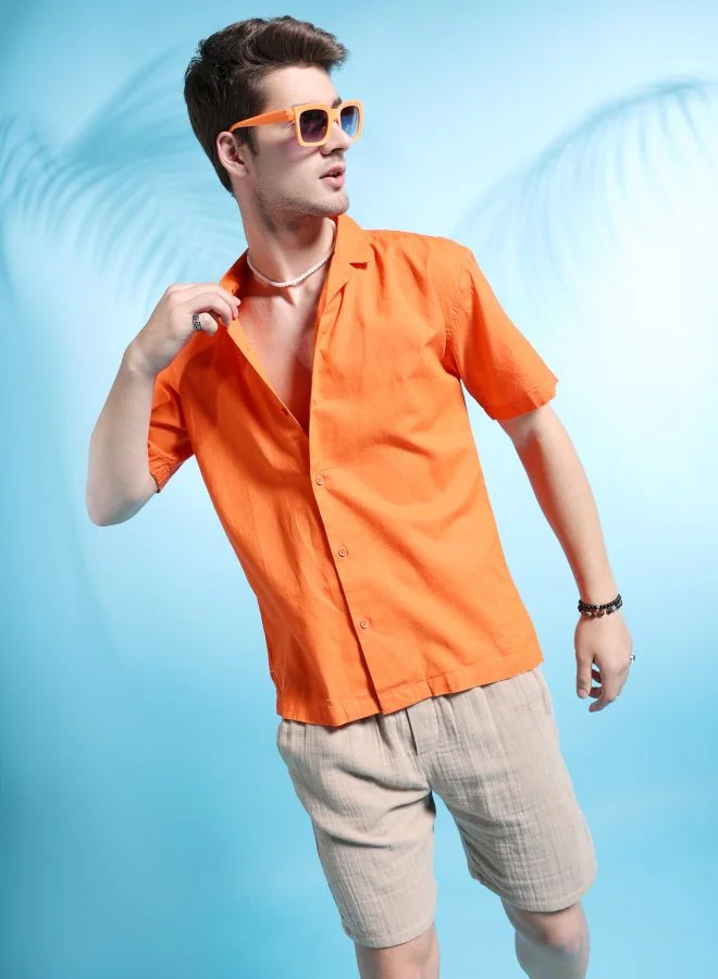 شركة المرآب الهندية Men Relaxed Fit Solid Half Sleeves Cuban Collar Resort Wear Shirt