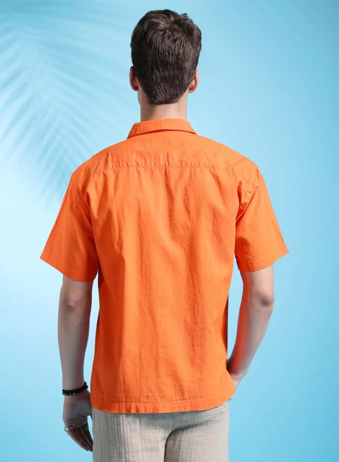 شركة المرآب الهندية Men Relaxed Fit Solid Half Sleeves Cuban Collar Resort Wear Shirt