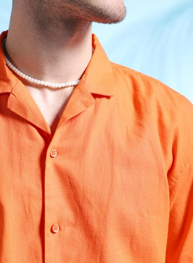 شركة المرآب الهندية Men Relaxed Fit Solid Half Sleeves Cuban Collar Resort Wear Shirt