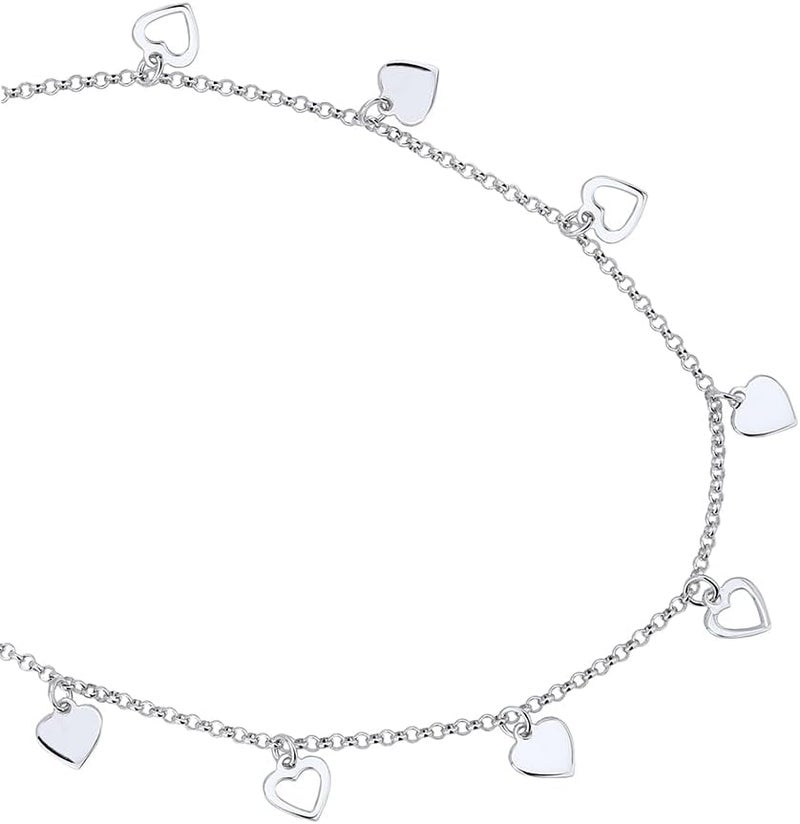 Vanbelle Store Sterling Silver Jewelry - Rhodium Plated 925 Stamp - Dangling Open and Close Heart Charm Anklet - Foot Jewelry Stylish Beautifully Designed - 9" Long + 1" Extender - Image 2