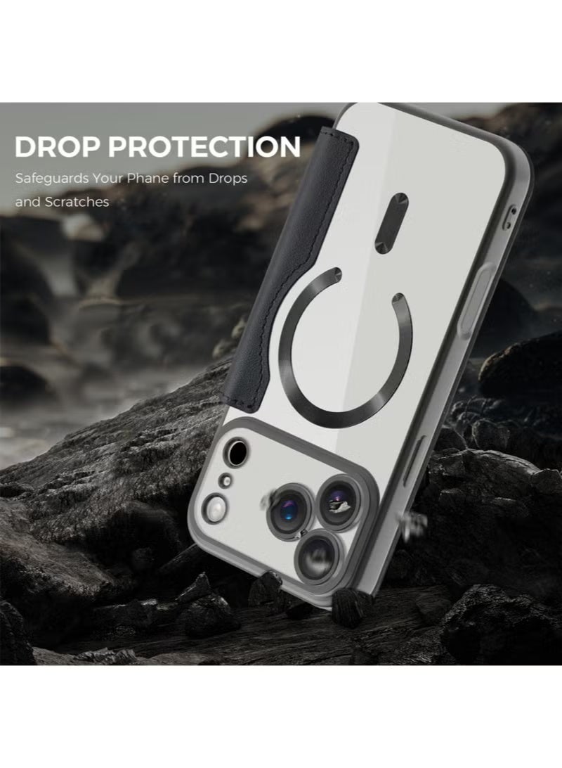 أبانيا جراب محفظة لهاتف iPhone 17 Pro Max مزود بتقنية MagSafe، وحامل بطاقات RFID، وغطاء قلاب، وحماية من السقوط بدرجة عسكرية وحواف مرتفعة للشاشة/الكاميرا، جراب جلدي فاخر مقاوم للصدمات للاستخدام اليومي، أسود - Image 4