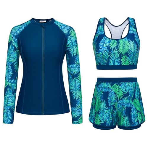 JASAMBAC Women Swimsuits Bathing Suits 2026, 3 Piece Tummy Control Swimsuit Swimwear, Modest Long Sleeve Rash Guard Shirts with Shorts - Image 1