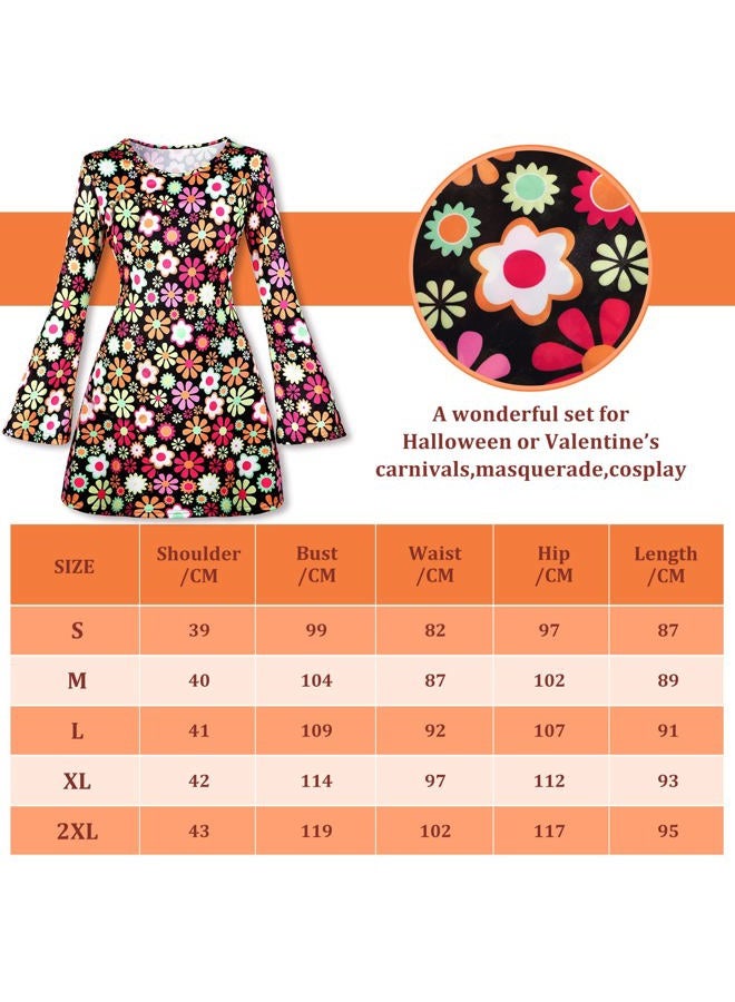 Haysandy 70s 80s Women Hippie Costume Set Disco Outfit Women Peace Sign Earring Necklace Headband Dress for Halloween Cosplay (Medium) - Image 5