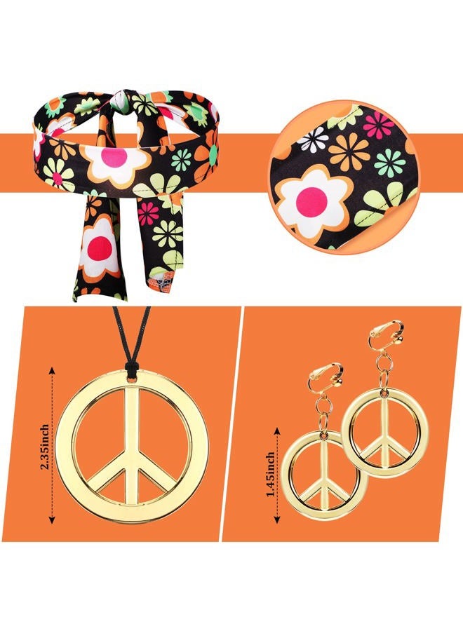 Haysandy 70s 80s Women Hippie Costume Set Disco Outfit Women Peace Sign Earring Necklace Headband Dress for Halloween Cosplay (Medium) - Image 3