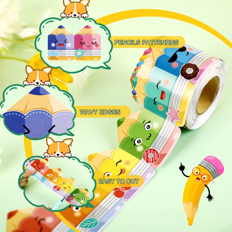 Eersida 65.6 ft Colorful Pencil Bulletin Board Borders Cute Faces Pencils Border Trim Pencils Paper Cutouts Classroom Decorations for Preschool Daycare Kindergarten Chalkboard Desks Windows (Pencil) - Image 3