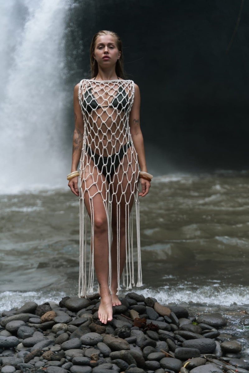 Bohemai Hamper Beige Mesh Dress  - Image 1