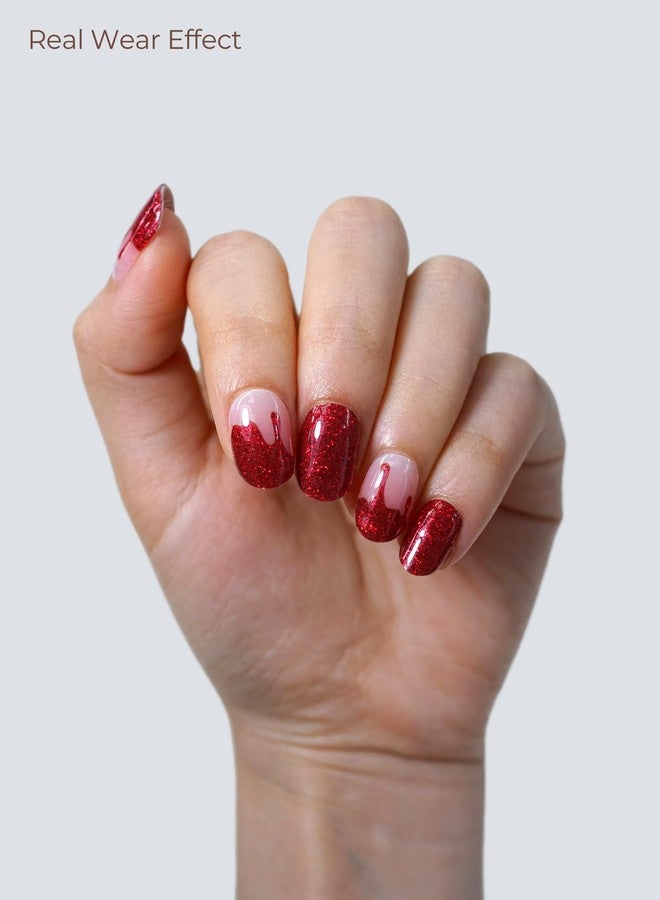 Beaolata Real Gel Nail Strips (No UV Light Needed) - 44Pcs Salon Quality Nail Stickers - Long Lasting Polish Wraps for Women, Easy Apply & Remove (Ruby Glitter) - Image 2