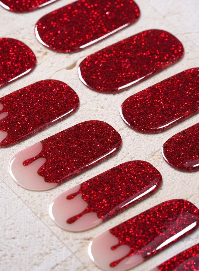 Beaolata Real Gel Nail Strips (No UV Light Needed) - 44Pcs Salon Quality Nail Stickers - Long Lasting Polish Wraps for Women, Easy Apply & Remove (Ruby Glitter) - Image 4