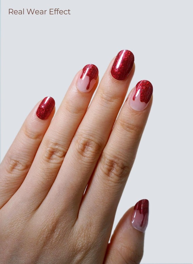 Beaolata Real Gel Nail Strips (No UV Light Needed) - 44Pcs Salon Quality Nail Stickers - Long Lasting Polish Wraps for Women, Easy Apply & Remove (Ruby Glitter) - Image 3