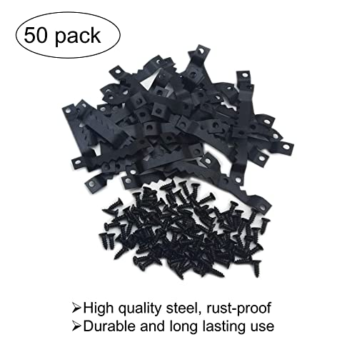 EesTeck 50 Pack Small Sawtooth Picture Hangers - Steel Picture Hanging Solutions with Screws, for Hanging Clock Paintings Artwork Frame Hooks (Black) - Image 4
