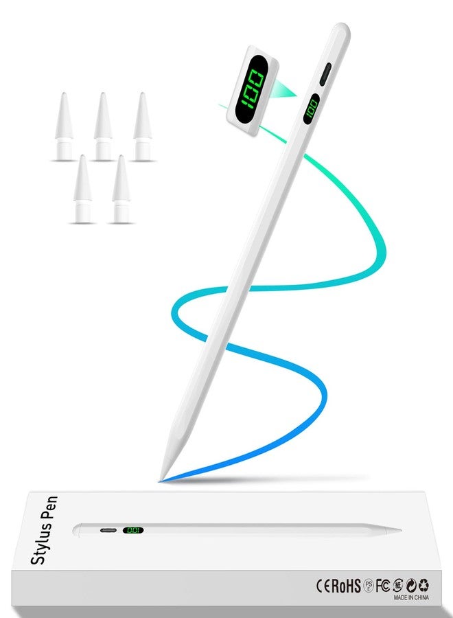 HFENGZN Stylus Pen for iPad 10th&9th, LED Power Display iPad Pencil Fast Charge iPad Pen with Palm Rejection Stylus for iPad Air 3/4/5/M2, iPad Mini 5/6, iPad 6/7/8/9/10, iPad Pro 11"/12.9"/M4 (White) - Image 1