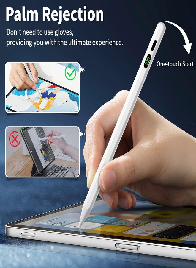 HFENGZN Stylus Pen for iPad 10th&9th, LED Power Display iPad Pencil Fast Charge iPad Pen with Palm Rejection Stylus for iPad Air 3/4/5/M2, iPad Mini 5/6, iPad 6/7/8/9/10, iPad Pro 11"/12.9"/M4 (White) - Image 3