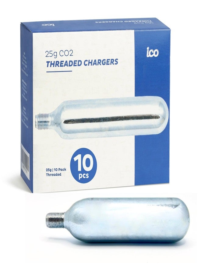 ICO CO2, 10pcs, 25g Threaded CO2 Cartridges, CO2 Cartridges for Use with CO2 Inflator for Bike Tires, C02 Cartridges for MTB & Road Bikes, Food Grade CO2 - Image 1
