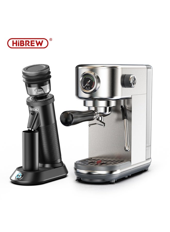 هيبرو مطحنة قهوة كهربائية مخروطية الشكل HiBREW G5 مع H10B ماكينة قهوة إسبريسو نصف أوتوماتيكية، عبوة من قطعتين، طقم ماكينة قهوة منزلية، درجة حرارة قابلة للتعديل للقهوة الباردة/الساخنة، كابتشينو - Image 1
